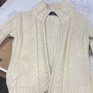 Irish Aran Sweater. Wool with pockets.